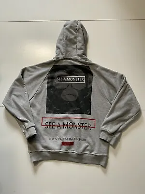 Guelenkke See A Monster No Harm Monkey Graphic Heather Grey Pullover Hoodie Sz.M • $24.99