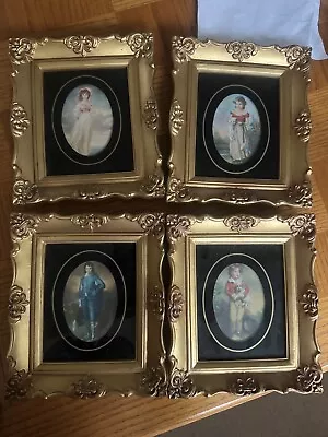 4 Vintage Ornate Gold French Framed Pink/blue/red Boy Made In USA Glass 7x6 P3:1 • $50