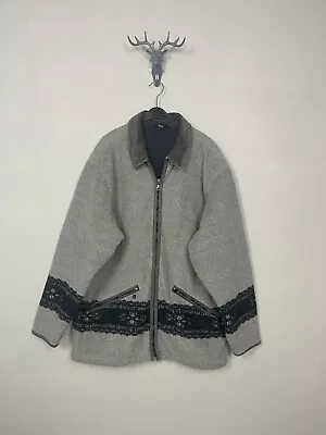 Vintage Grey Navajo Western Nature Fleece Winter Warm Jacket Coat Mens Large • $47.23