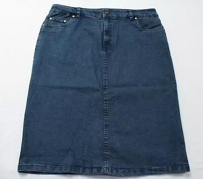 Woman Within Womens Stretch Jean Knee Length Skirt DD7 Medium Stonewash Size 16W • $30.99