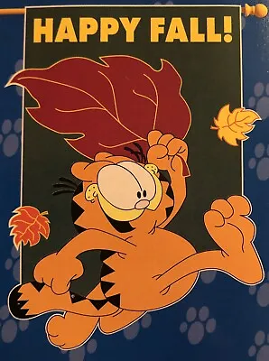 Garfield Happy Fall Leaves Thanksgiving Applique Large Yard Flag New • $44.87