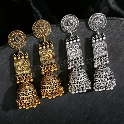 $6.11 • Buy Women Tribal Oxidized Gold Silver Jhumka Girl Earrings Indian Bollywood Jewelry