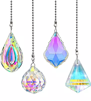 Colorful Crystal Prism Drop Dazzling Crystal Pull Chain For Ceiling Fan Extensio • $14.42