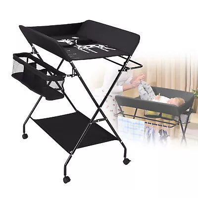 Baby Changing Table Folding & Portable Diaper Station W/Wheels Height Adjustable • £29.28