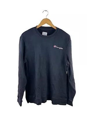 VINTAGE Champion Pullover Logo Sweatshirt Mens Size L Black Long Sleeve Jumper • $29.95