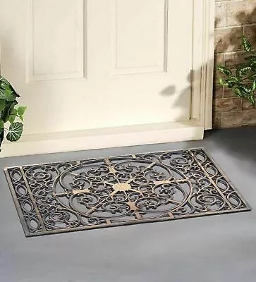 Non-Slip Rubber Door Mat Antique Wrought Iron Bronze Effect Outdoor Floor Mats • £21.99