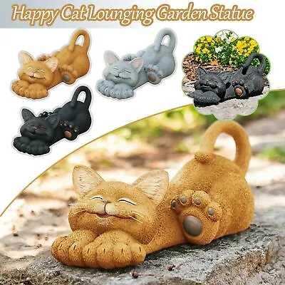 Whimsical Cat Sculpture Lounging Garden Art Statue Outdoor Ornament Decor Gifts • $20.99