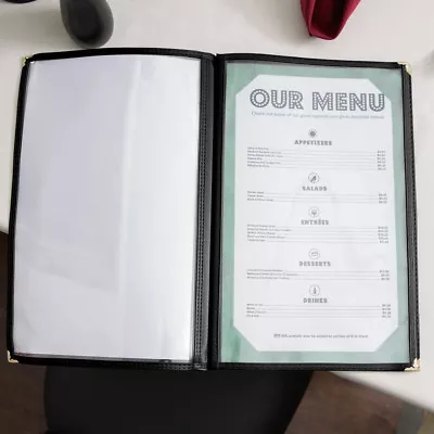 50 PACK 8 1/2  X 14  Black Vinyl 4 Page Pocket Clear TALL Menu Cover Restaurant • $394.41