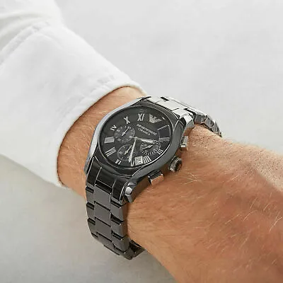 New Genuine Emporio Armani Mens Watch Ceramic Black Dial With Silver Tone Ar1400 • £82.49
