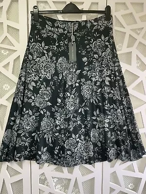 Midi Skirt Size 14 Laura Ashley Grey Floral Stretchy Elastic Waist NEW • £22.99