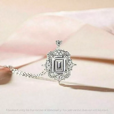 2.10CT Emerald Cut Created Diamond Vintage Pendant Necklace 14k White Gold Over • $87.99