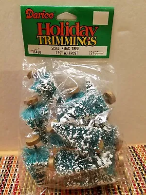 12 Mini 1.5  GREEN Frosted Sisal Bottle Brush Trees W/ Snow 1-1/2 Village Putz  • $5.99