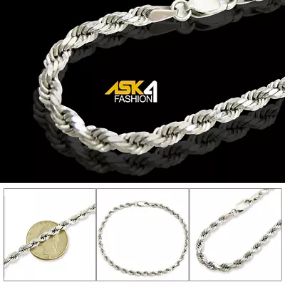 10K White Gold Diamond Cut 5mm Mens Womens Rope Chain Bracelet 8 - 9 Inch • $198