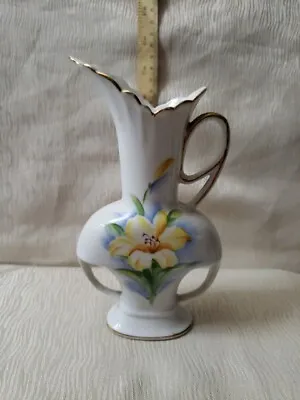 Ucagco Vintage Ceramic Bud Vase Yellow Flower Gold Trim • $8