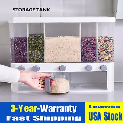 Visualized Food Dispenser Grain Rice Bucket Pantry Large Capacity 5 Partitions • $23.75