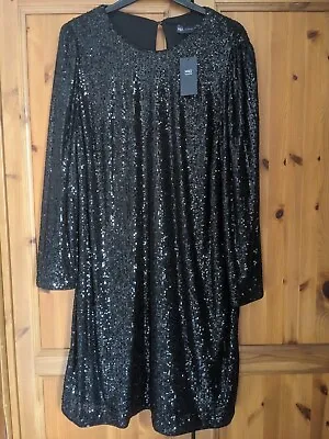Ladies M&S Woman Black Sequin Dress Size 20 • £20