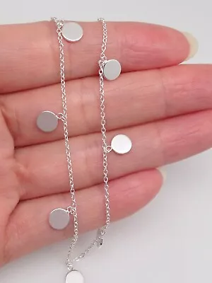 Silver Plain Disc Charm Station Choker Necklace 925 Sterling Silver 5.5mm 15.75  • $34.95