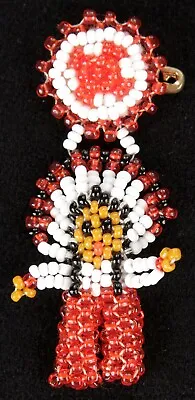 Vintage Native American Zuni Kachina Doll Chief Man Seed Bead Pin Ornament • $14.99