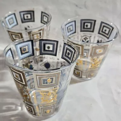 Vintage Mid Century Modern MCM Lowball Cocktail Drinking Glasses Set Of 3 • $25