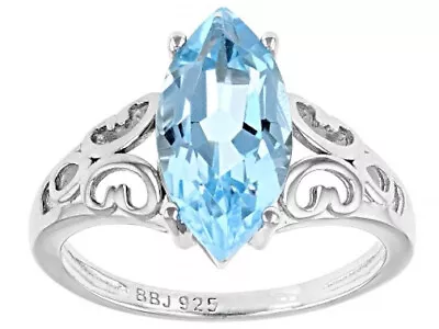 Sky Blue Marquise Cut Topaz 3.50ctw. Rhodium Solitaire Ring Sz.9 NWT • $20