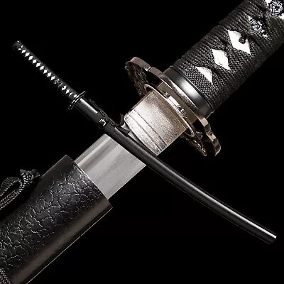 USA 9260 Spring Steel Katana Japanese Samurai Sword Full Tang Sharp Black Saya • $86.66