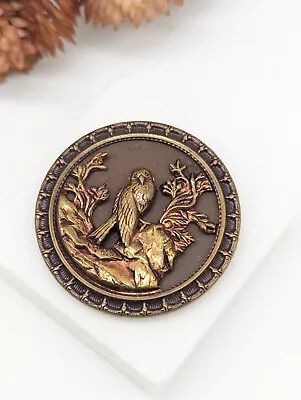 Antique Vintage Brass Bird Flowers Floral Tree Landscape Large Button Raised • $19.99