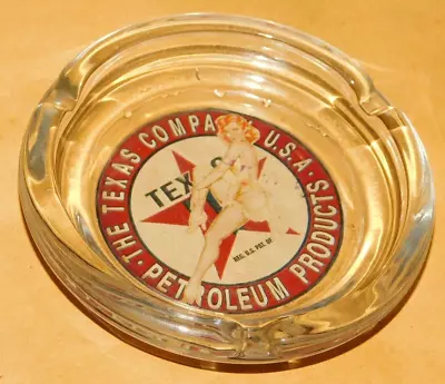 Vintage 1950's Advertising Giveaway TEXACO Glass Ashtray Vargas Pinup Girl • $32.95