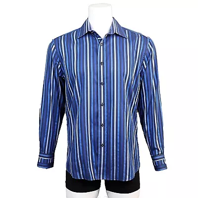 Zagiri Shirt Mens Large Blue Striped Long Sleeve Designer Collared • $23.99