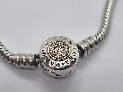 £69.99 • Buy PANDORA 18CM PAVE SILVER & 14ct GOLD CHARM BRACELET & OPEN HEART CHARM 797516