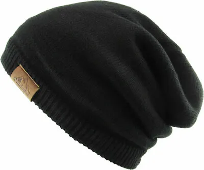 Slouch Baggy Beanie Black Watch Cap Sherpa Fleece Lined Ski Hat Knit Winter  • $11.95