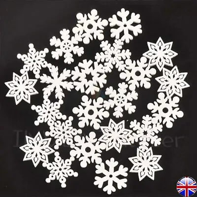 20x Xmas Rustic Decoration Tree Snowflake White Natural Wooden • £3.59