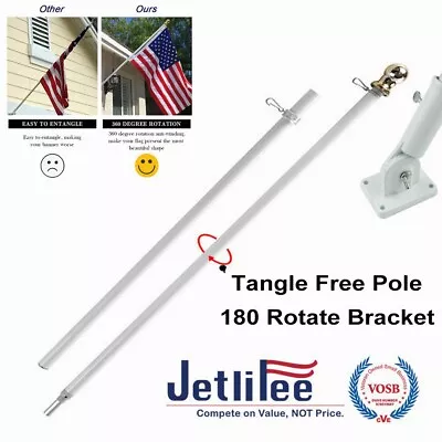 6 Ft Tangle Free Spinning White Flag Pole Gold Ball Wall Mount + Holder Bracket • $32.29