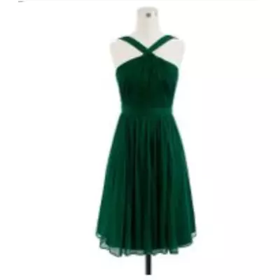 J. CREW Sinclair Silk Chiffon Halter Neck Green Dress // 6  • $50