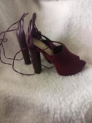 Burgundy Shoe Dazzle Lace Up Heels Size 7.5 5 Inch Heel  • $25