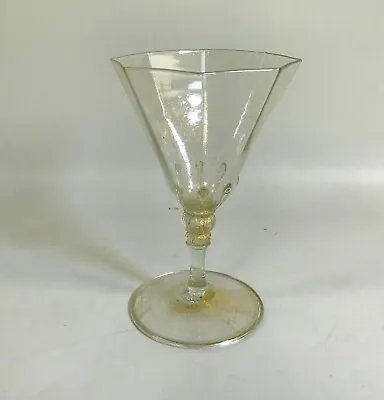 1920's Murano Green Glass Goblet With Gold Leaf ( Multiple Available) • $100