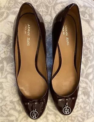 £60 • Buy Armani Womens Shoes In Oxblood Patent Leather With Logo Tassel Feature Size 40