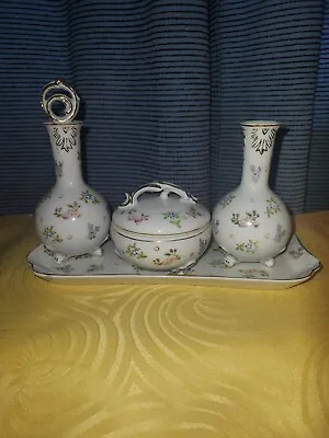 Vintage Porcelain 4 Piece Vanity Set Dressing Table Floral Gold Trim Japan • $21