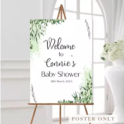 Personalised Baby Shower Sign Eucalyptus | Welcome Party Sign | Decor Gift Print • £3.99