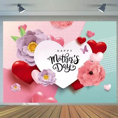 7x5ft Happy Mother's Day Backgrounds Love Heart Floral Background Mother's Da... • $18.70
