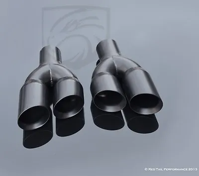 Exhaust Black Muffler Tips Dual Staggered 3  L & R Quad Set 2.25  ID 9.5  Long • $145