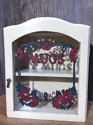 Vintage “MUGS” Wall Cabinet Glass Door Small Wood Cupboard Hang Or Countertop I5 • $54.99