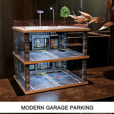 NEW 1:18 Scale 3-Tiers Model Car Display Case With Parking Lot Scene NEW • £131.99