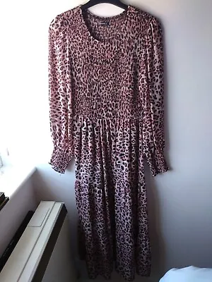 £15 • Buy Roman Long Sleeve Leopard Print Sheered Midi Dress 8