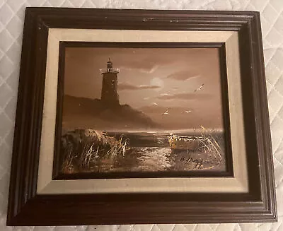 BERNARD B DUGGAN Lighthouse Ocean Seascape Oil Canvas Original Signed • $85