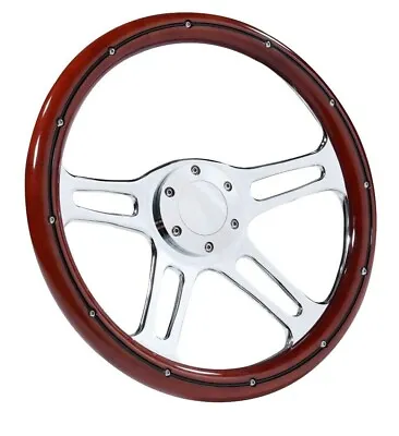 14  Classic Nostalgia Wood Grain Steering Wheel 4Spoke Chrome Mahogany Wood Grip • $104.99