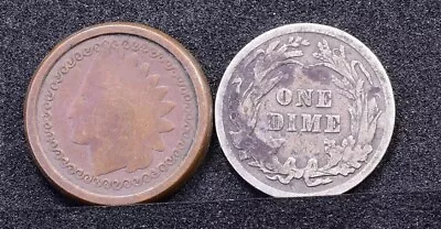 🔥 Antique Indian Penny Expanded Shell Fits Over 1908 Silver Dime - Coin Magic • £42.47