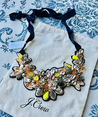 J Crew Botanical Embroidered Crystal Beaded Fabric Back Multicolor Necklace NWT • $52.79