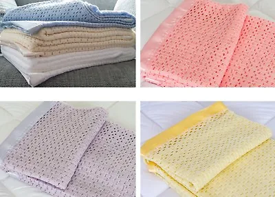 Lightweight Acrylic Cellular Blanket With Satin Ribbon Trim In 6 Colours • £26.99