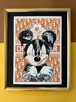 DEATH NYC Hand Signed LARGE Print COA Framed 16x20in Angry Mickey Mouse Disney @ • $250