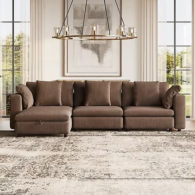 Velvet Sectional Sofa Modern Oversized 4-Seater Sofa With 3 Pillows And Storage • $769